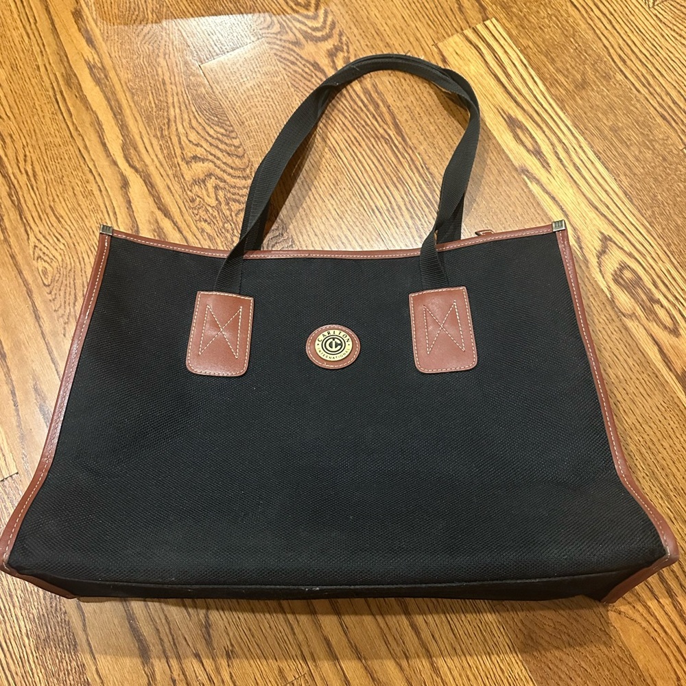 Carlton International Black and Brown Canvas Tote Bag